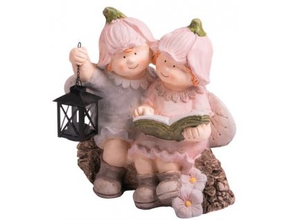 Dekorácia MagicHome, Chlapček a dievčatko s knihou a lampášom, keramika, 32,5x20,5x35 cm