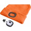 Čepice oranžová s čelovým světlem, LED 4x25lm, 250mAh Li-ion, nabíjení přes USB