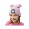 Čepice růžová dětská s čelovým světlem, LED 4x25lm, 250mAh Li-ion, nabíjení přes USB