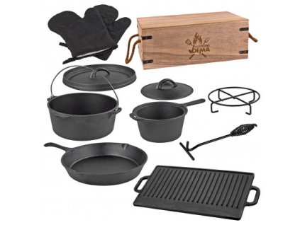 Liatinové hrnce na ohnisko, 7-dielna sada