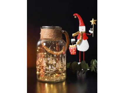 Dekorácia MagicHome Vianoce, Sklenená dóza, 30 LED teplá biela, 3xAAA, IP44, exteriér, 13x23,50 cm