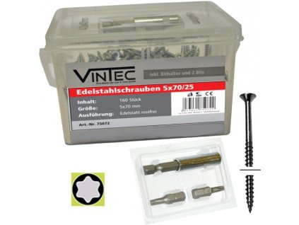 Vintec Nerezové skrutky 5x70 T25, 160 ks