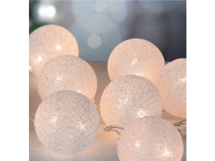 Reťaz MagicHome Cotton Balls White, 10x LED teplá biela, PE/bavlna, 2xAA, jednoduché svietenie, osvetlenie, L-1,35 m