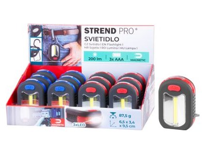 Svietidlo Strend Pro Worklight, prívesok, LED 200 lm, magnet, s klipsou, červená/modrá, 3x AAA, Sellbox 12 ks