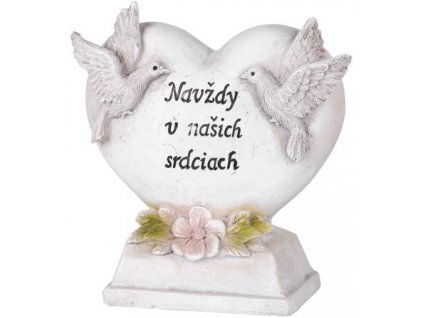 Dekorácia MagicHome, Srdce s holubicami, polyresin, na hrob, 16x7x16,5 cm