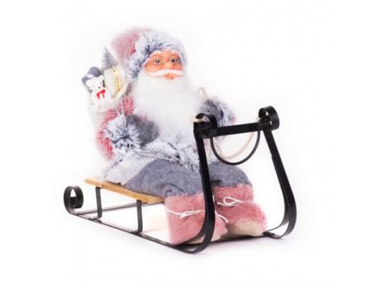 Dekorácia MagicHome Vianoce, Santa na sánkach, sivo - ružový, 46 cm