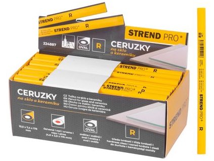 Ceruzka Strend Pro, 176 mm, červená tuha, oválna, na sklo a keramiku, Sellbox 72 ks