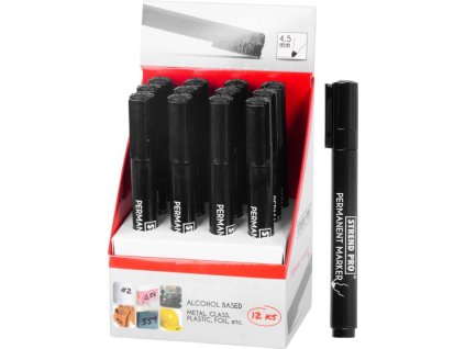 Značkovač Strend Pro Permanent, 12 ks, čierny
