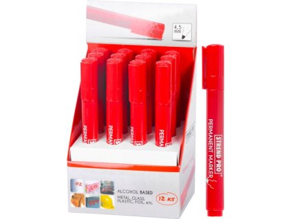 Značkovač Strend Pro Permanent, 12 ks, červený