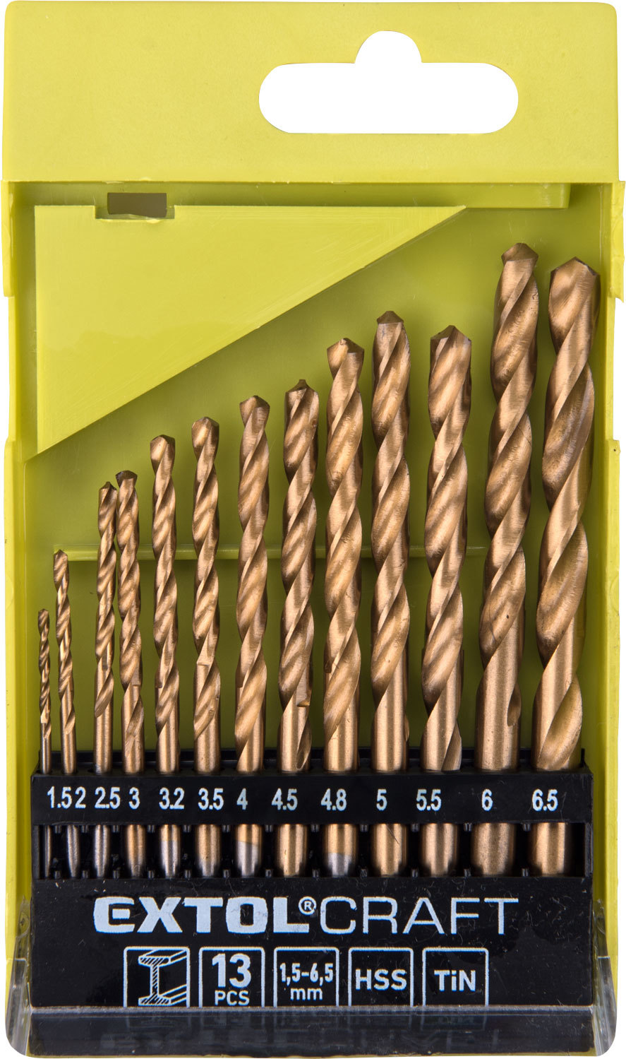 Vrtáky do kovu HSS TiN, 13-dielna sada, pr.1,5-6,5mm, HSS, EXTOL CRAFT 1113A