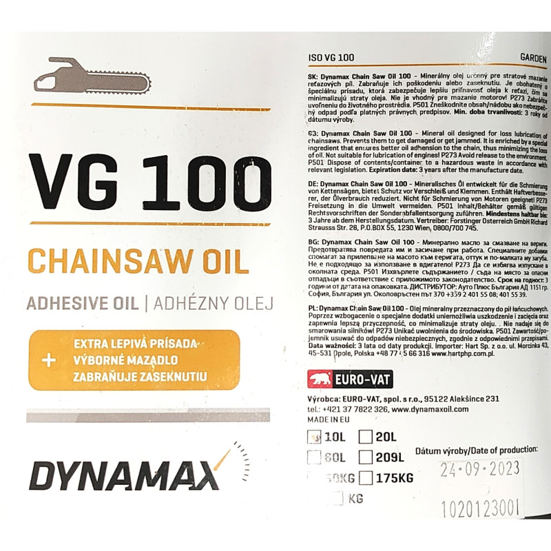 DYNAMAX Reťazový olej CHAINSAW OIL 100 VG 100 10 litrov