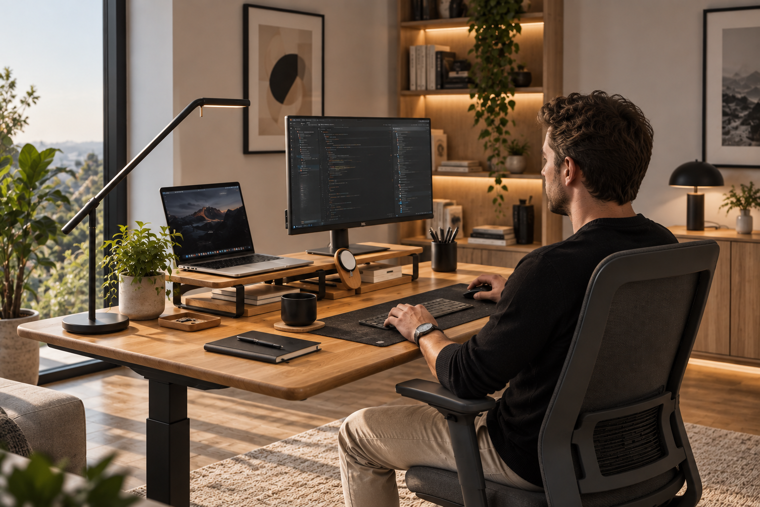 NORDEN elektrický výškově nastavitelný stůl s dubovou deskou