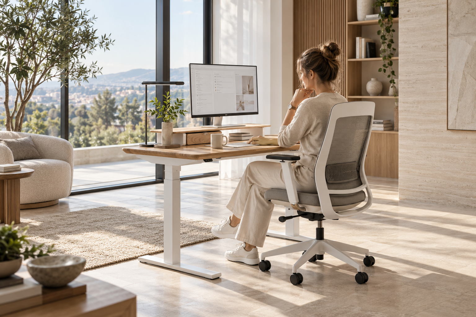 NORDEN elektrický výškově nastavitelný stůl s dubovou deskou