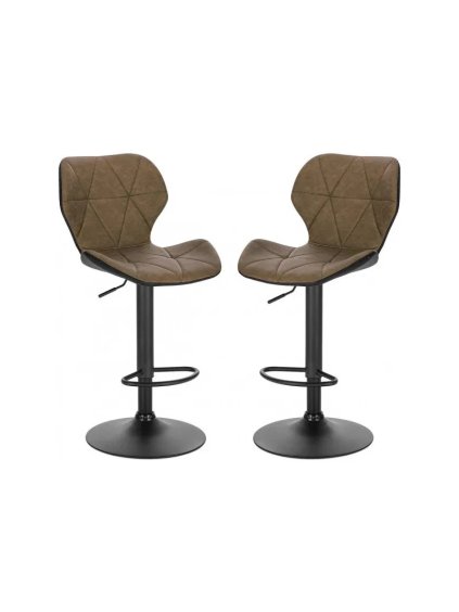 set of 2 modern height adjustable stools with backrest and footrest in dark brown leatherette and black metal woltu (1)