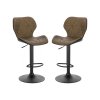 set of 2 modern height adjustable stools with backrest and footrest in dark brown leatherette and black metal woltu (1)