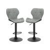 set of 2 modern height adjustable stools with backrest and footrest in grey eco leather and black metal woltu