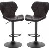 set of 2 modern height adjustable stools with backrest and footrest in anthracite grey faux leather and black metal woltu