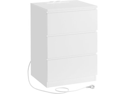 Noční stolek s napájecí lištou, příruční stolek se 3 zásuvkami, 2 AC výstupy, 2 USB porty, bílý