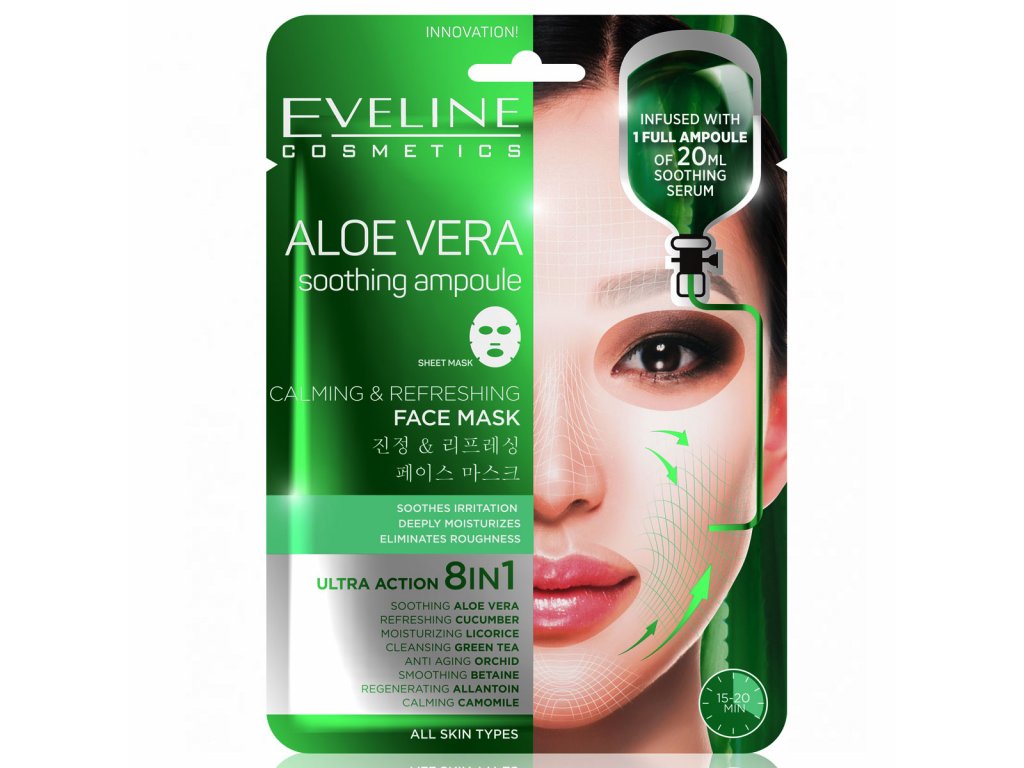 Eveline cosmetics Plátýnková pleťová maska ALOE VERA | evelio.cz