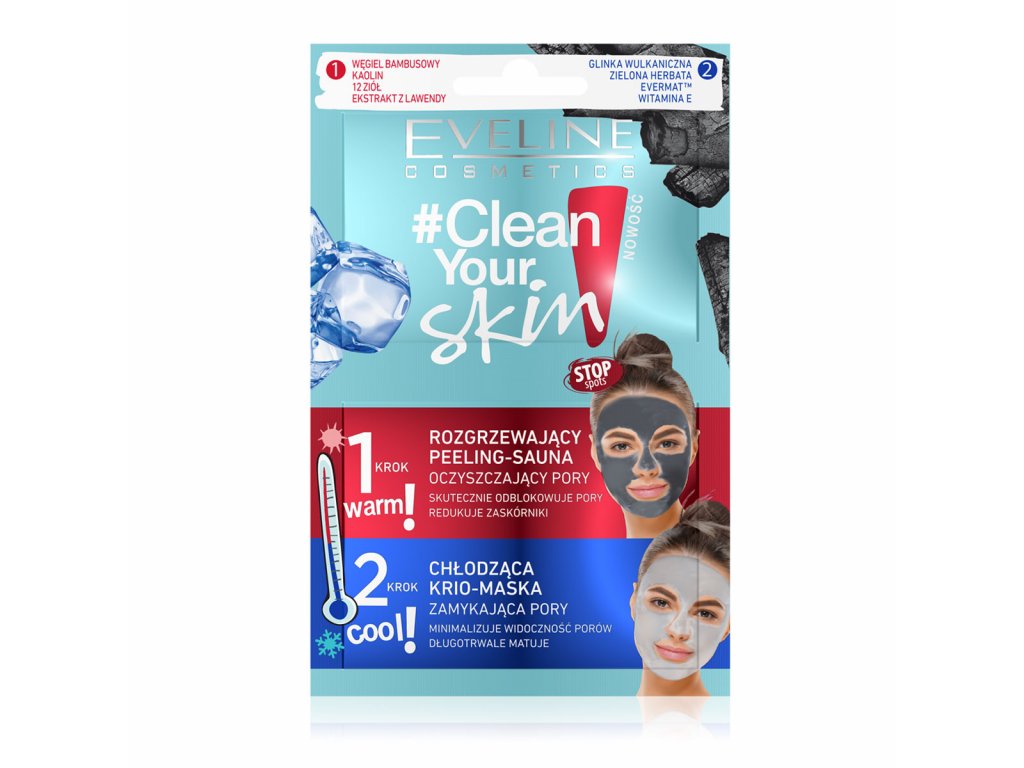 Eveline cosmetics Clean your skin pleťová maska + peeling | evelio.cz