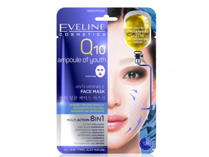 Eveline cosmetics Q10 Multi action 8v1 plachtová maska, protivrásková maska | evelio.cz