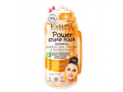 Eveline cosmetics Power Shake Mask Výživná BIO pleťová maska s probiotiky - pomeranč 10 ml | evelio.cz
