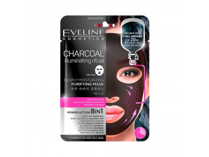 Eveline cosmetics CHARCOAL Textilní maska s uhlím 8v1 | evelio.cz