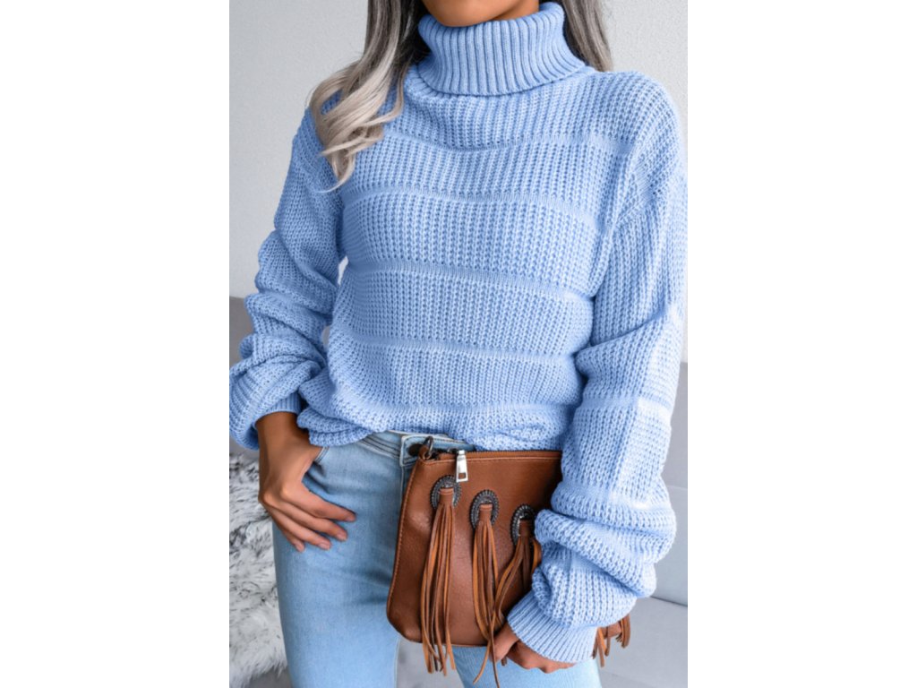 Modrý sveter s rolákom Linda (Veľkosť L)
