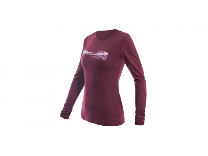 SENSOR MERINO AIR PT HILLS DÁMSKÉ TRIKO DL.RUKÁV PORT RED velikost S