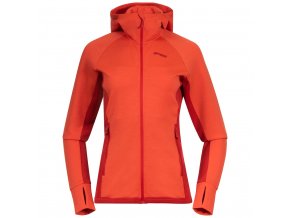 Bergans CECILIE WOOL HOOD JACKET dámská vlněná mikina Energy Red / Red Leaf