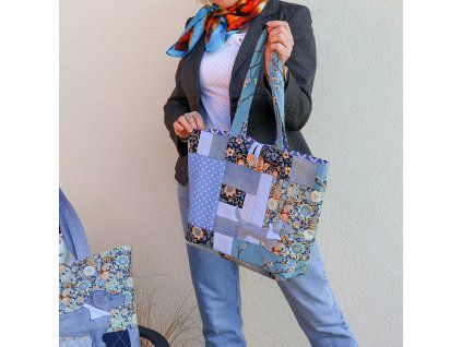 Patchworková kabelka s jezevčíkem - Modrý sen