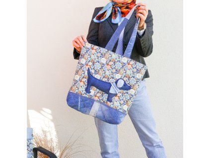 Patchworková kabelka s jezevčíkem - Džínový sen