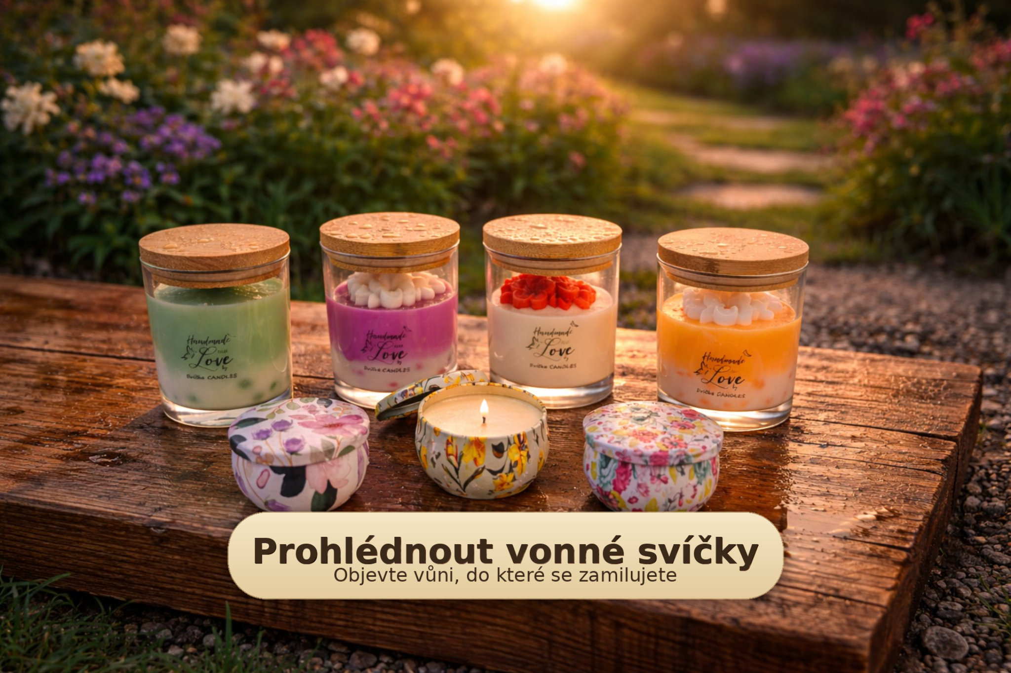 Ručně vyráběné vonné svíčky z české dílny – prémiové dekorativní svíčky s dlouhou výdrží.