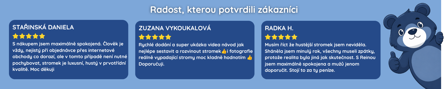 ozdobené umělé stromečky od zákazníků
