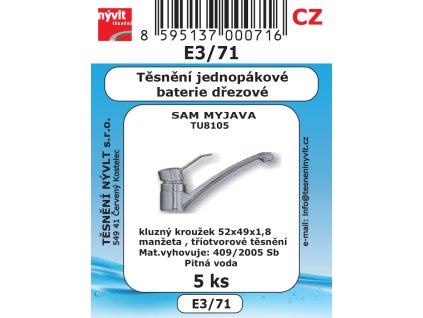 SADA E3/71 těsnění do jednopákové SAM Myjava dřez TU8105V 5ks