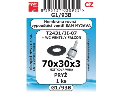 Membrána rovná pro vyp.ventil SAM Myjava (T-2450/I) - 70x30x3 mm - G1/93B