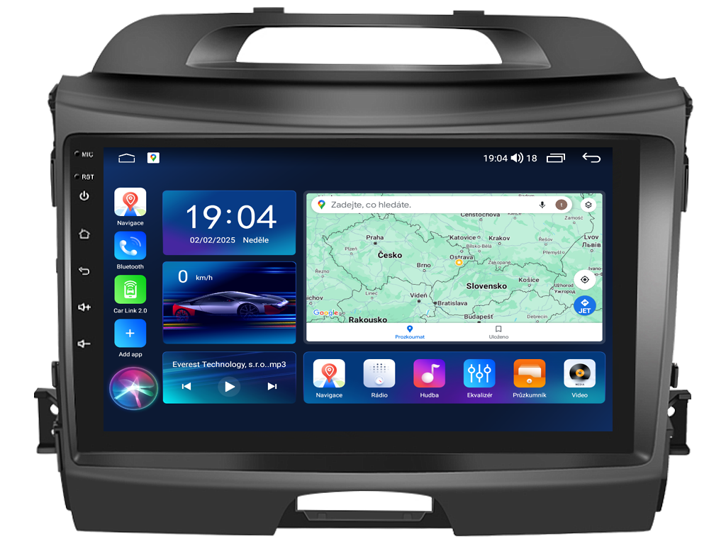 Everest EVT autorádio s Android pro Kia Sportage III, Mk 3, (2010 2016), 1, CarPlay, AndroidAuto s GPS modulem a dotykovou obrazovkou evtech.cz