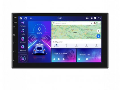 2DIN autorádio PU01 s Android 13, CarPlay, AndroidAuto, bluetooth handsfree s GPS modulem, navigací, DAB a dotykovou obrazovkou evtech.cz