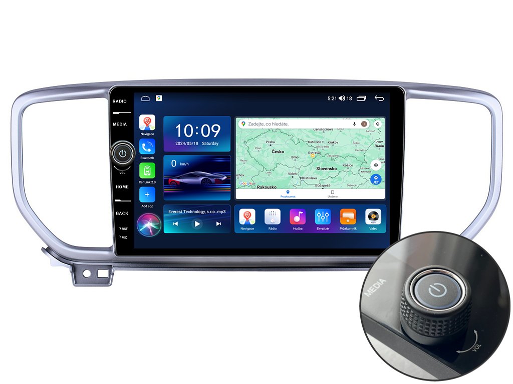 EVEREST 1 autorádio s Android 12 pro Kia Sportage, CarPlay, AndroidAuto a LCD IPS dotykovou obrazovkou evtech.cz