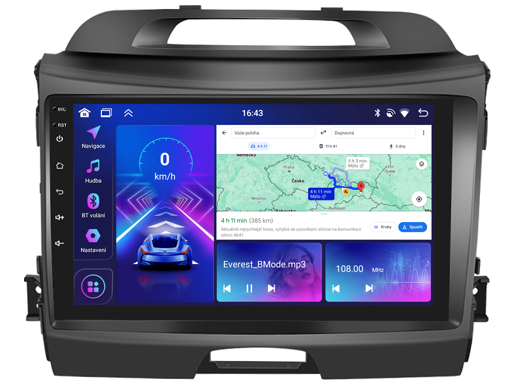 Bmode autorádio s Android pro Kia Sportage III, Mk 3, (2010 2016), 2, CarPlay, AndroidAuto s GPS modulem a dotykovou obrazovkou evtech.cz