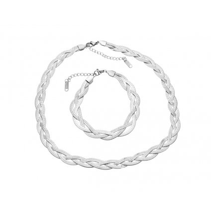 Dámský plochý náhrdelník s náramkem z chirurgické oceli KM1321  + dárkové balení