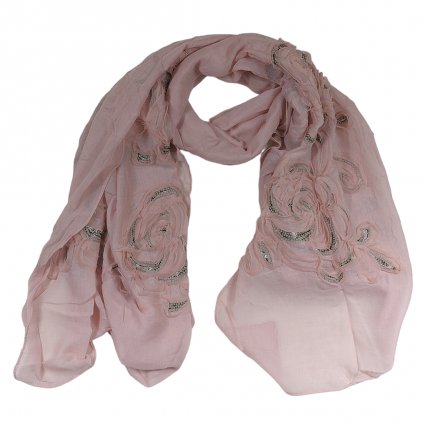 Šátek s květy 180 x 70 cm 85% bavlna barva růžová