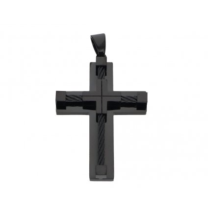 Přívěsek ocelový křížek černý  + dárkové balení