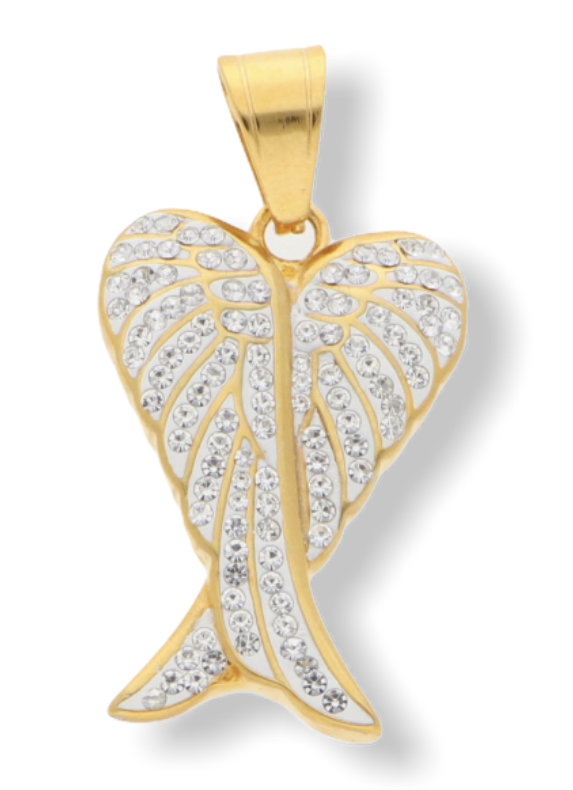 Ewena Přívěsek andělské křídlo DUO chirurgická ocel GOLD 4,7 x 3,2 cm + dárkové balení