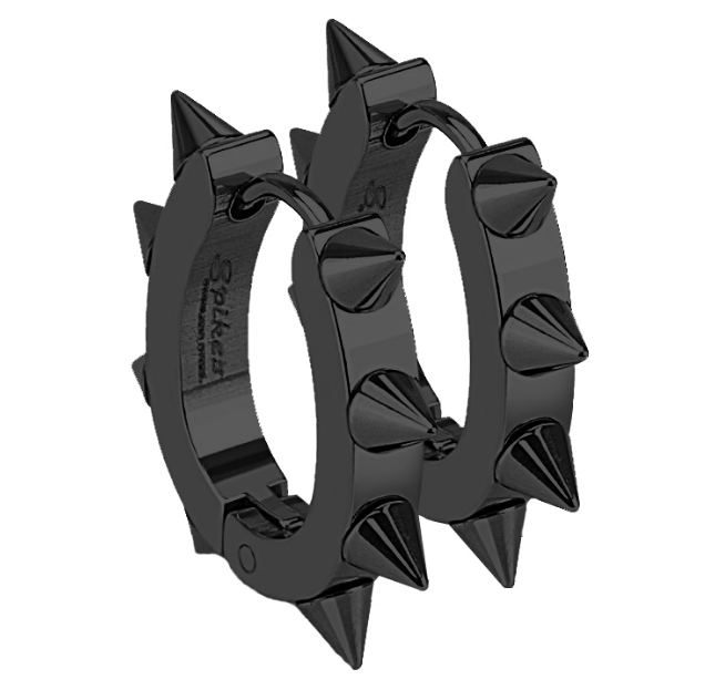 Ewena Černé ocelové náušnice - kroužky s ostny + dárkové balení