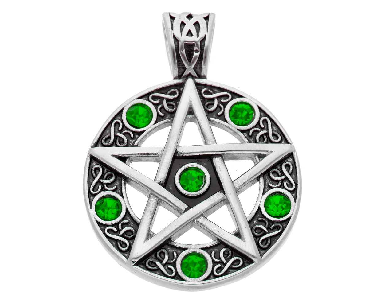 Ewena Přívěsek z chirurgické oceli, Pentagram se zelenými zirkony + dárkové balení