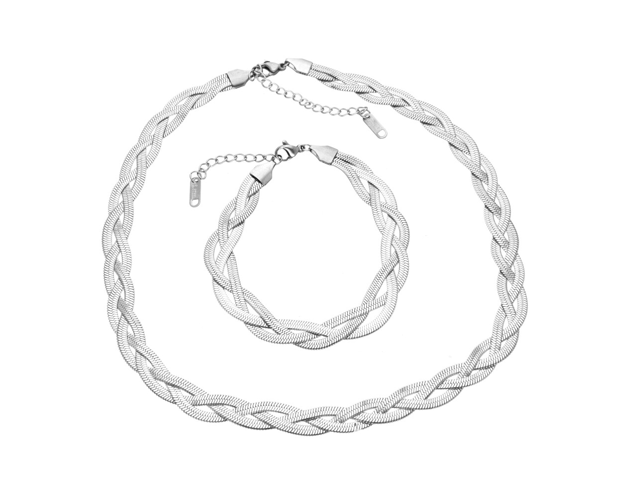Ewena Dámský plochý náhrdelník s náramkem z chirurgické oceli KM1321 + dárkové balení