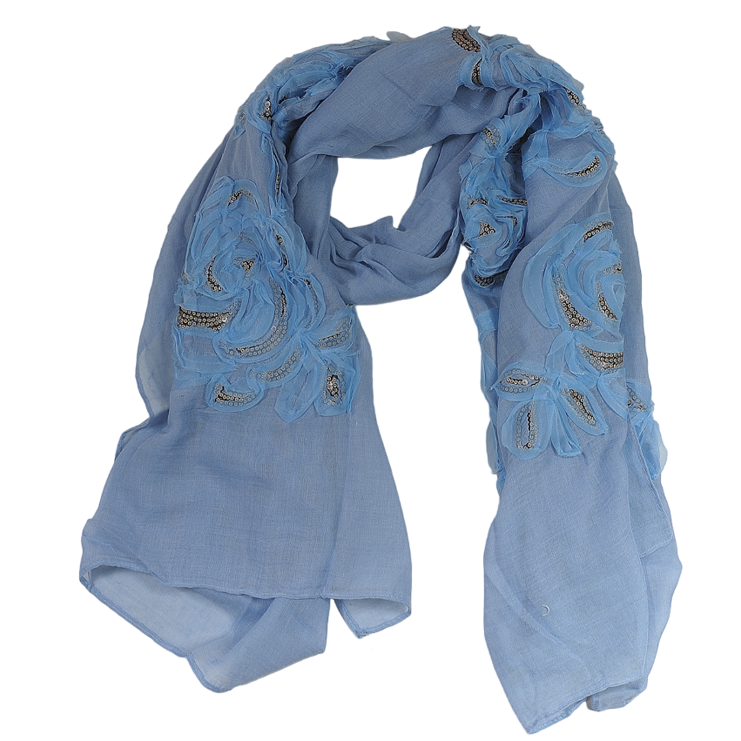 Ewena Šátek s květy 180 x 70 cm 85% bavlna barva modrá