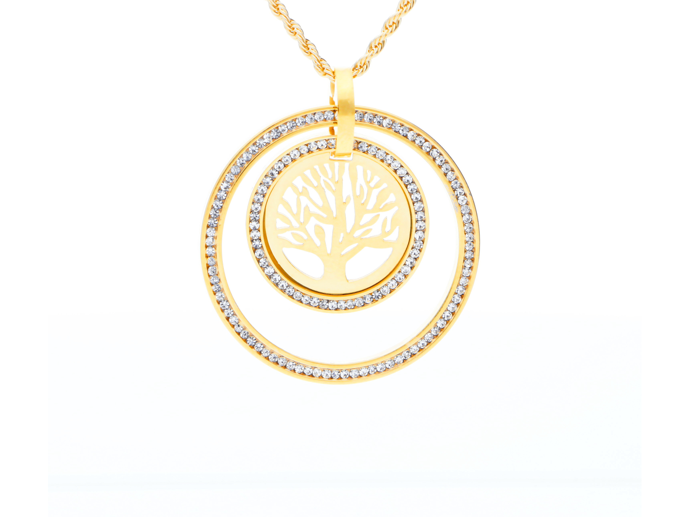 Ewena Řetízek s přívěskem strom života s krystaly ve zlaté barvě + dárkové balení