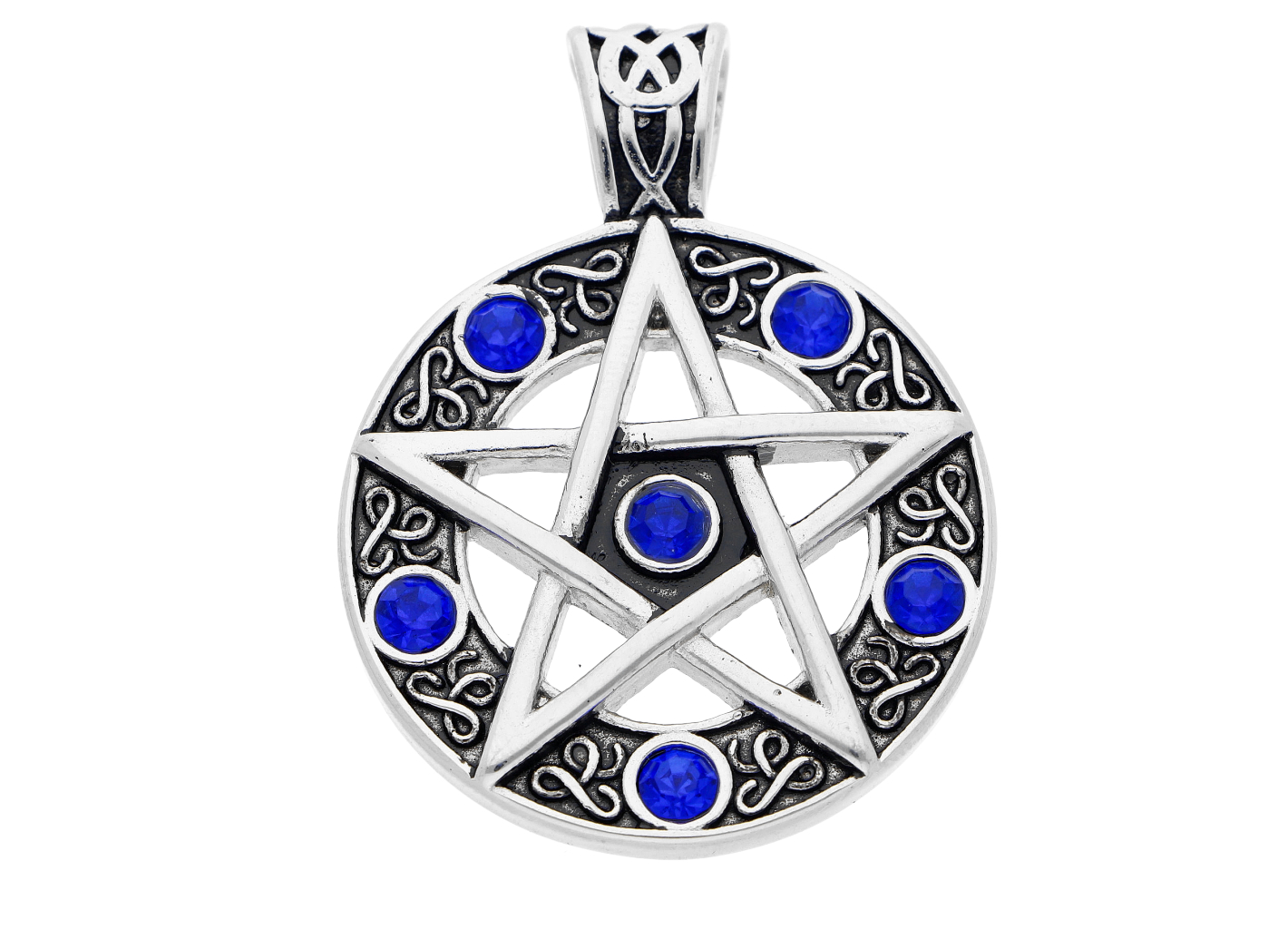 Ewena Přívěsek z chirurgické oceli, Pentagram s modrými zirkony + dárkové balení